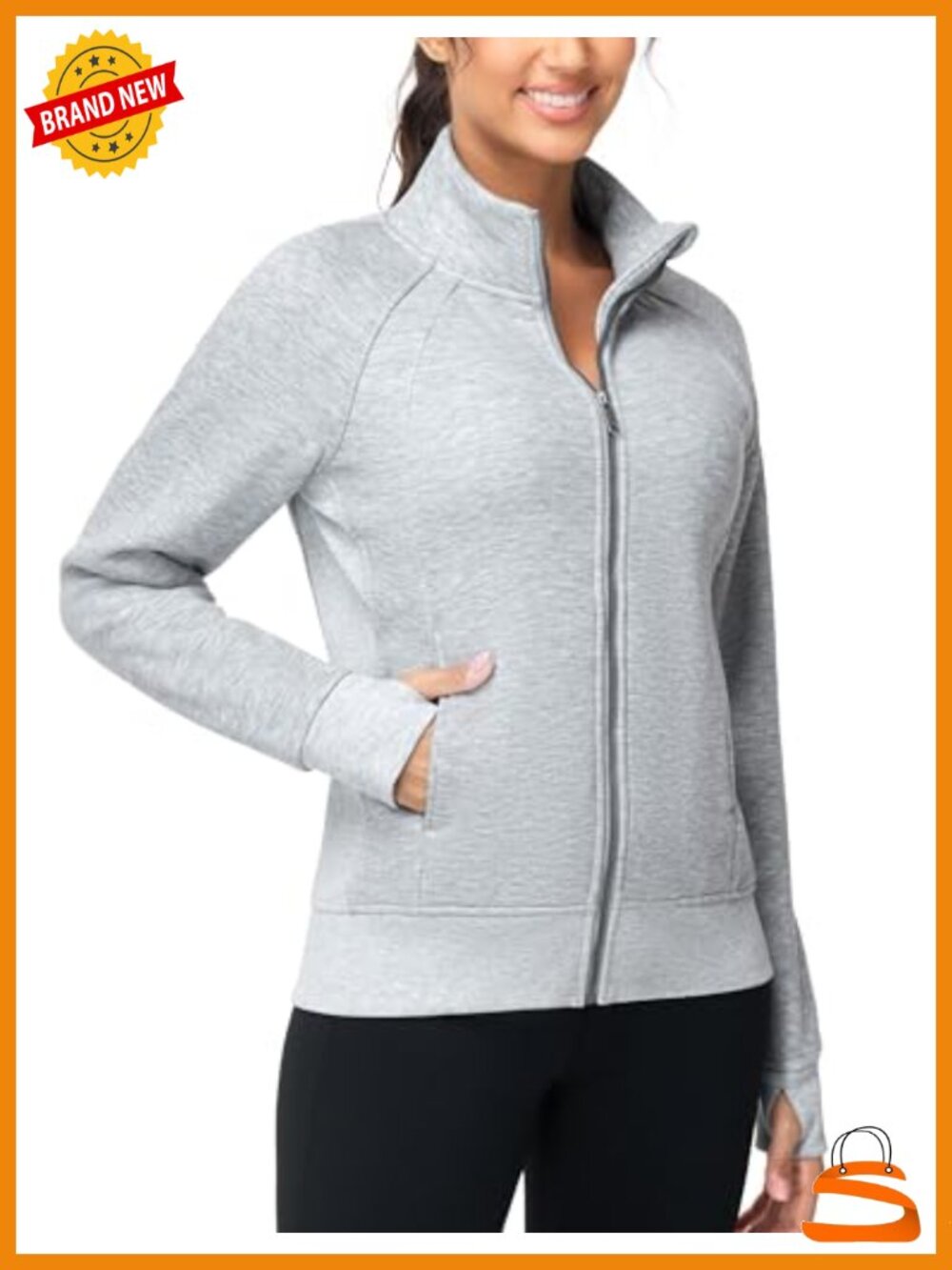 Women's Full Zip Fleece Sweatshirt Jacket Thumb Holes Stand Collar